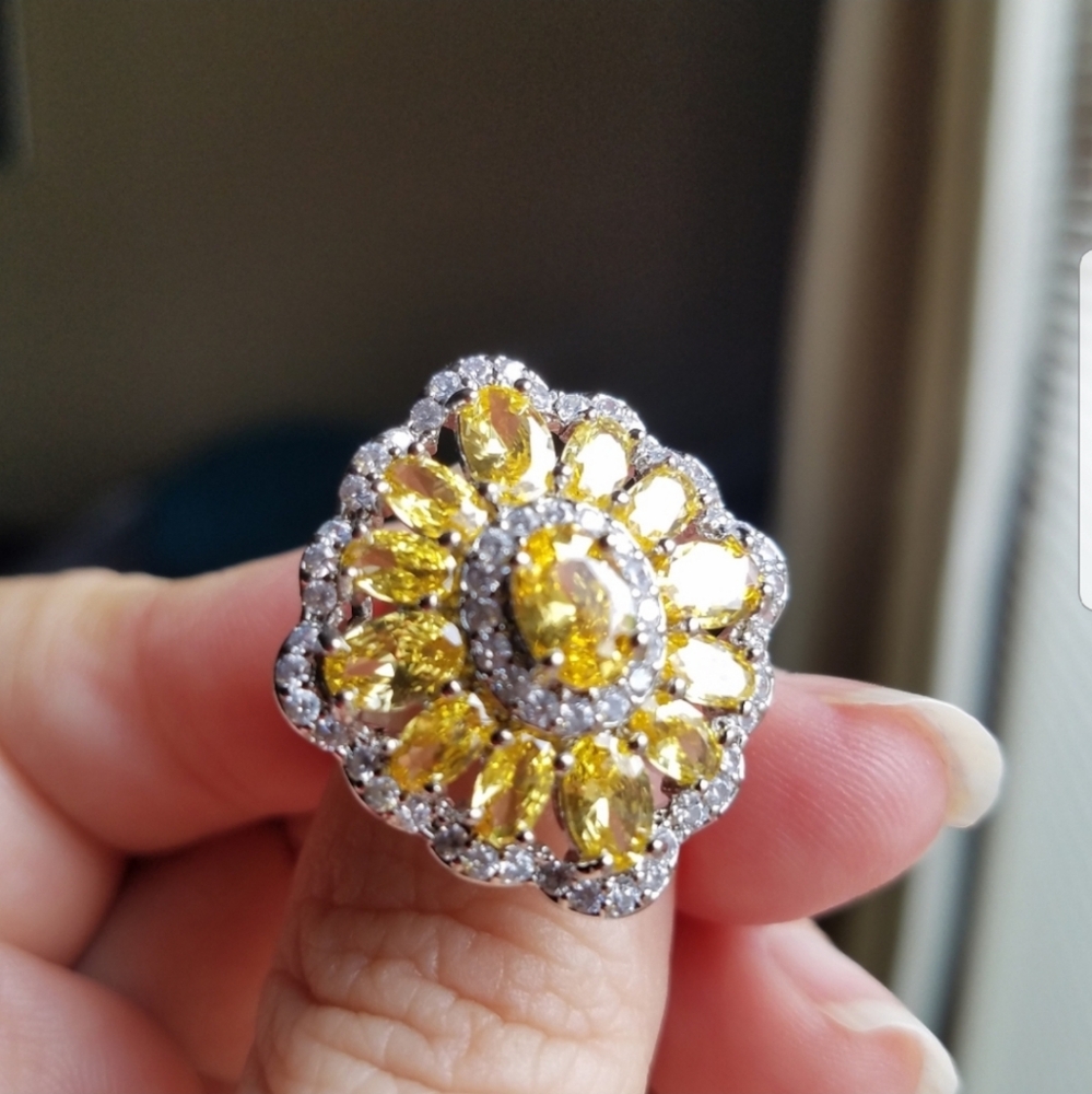 Swarovski Elements Citrine Yellow 925 Sterling Silver Earrings & Ring SET NEW - Picture 5 of 16